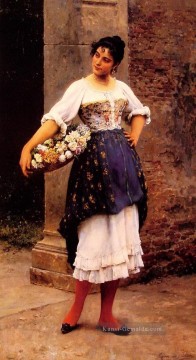 Frau Werke - Venezianische Blumenverkäuferin Eugene de Blaas schöne Frau Dame